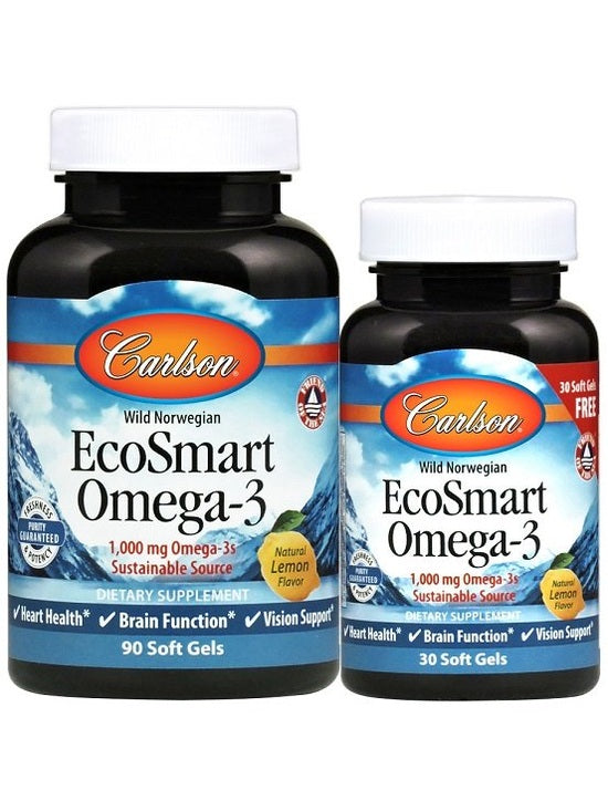 1-Smart Omega-3, 1000mg Natural Lemon - 90 + 30 softgels 1