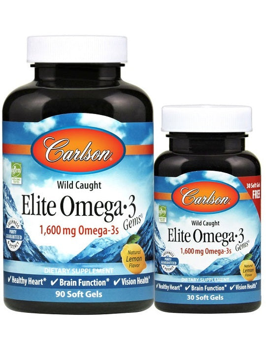 1-Elite Omega-3 Gems, 1600mg Natural Lemon - 90 + 30 softgels 1