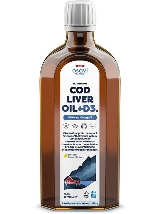 1-Norwegian Cod Liver Oil + D3, 1000mg Omega 3 (Lemon) - 250 ml. 1