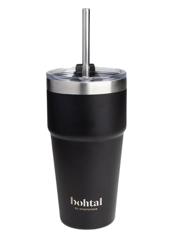 1-Bohtal Double Insulated Travel Mug with Straw, Black - 600ml. 1