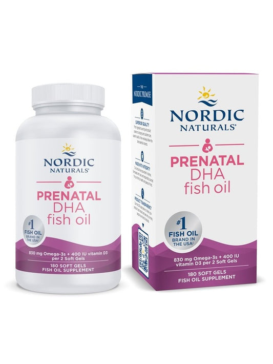1-Prenatal DHA, 830mg Omega-3 + 400 IU D3 Unflavored (EAN 768990891045) - 180 softgels 1