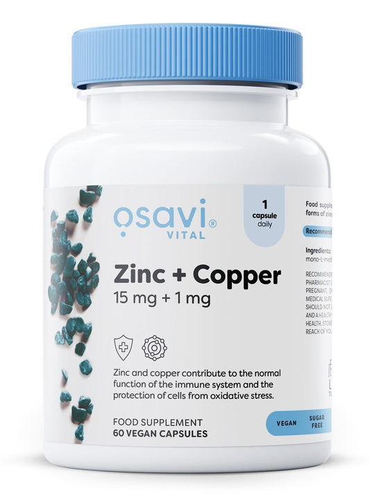 1-Zinc + Copper, 15mg + 1mg - 60 vegan caps 1