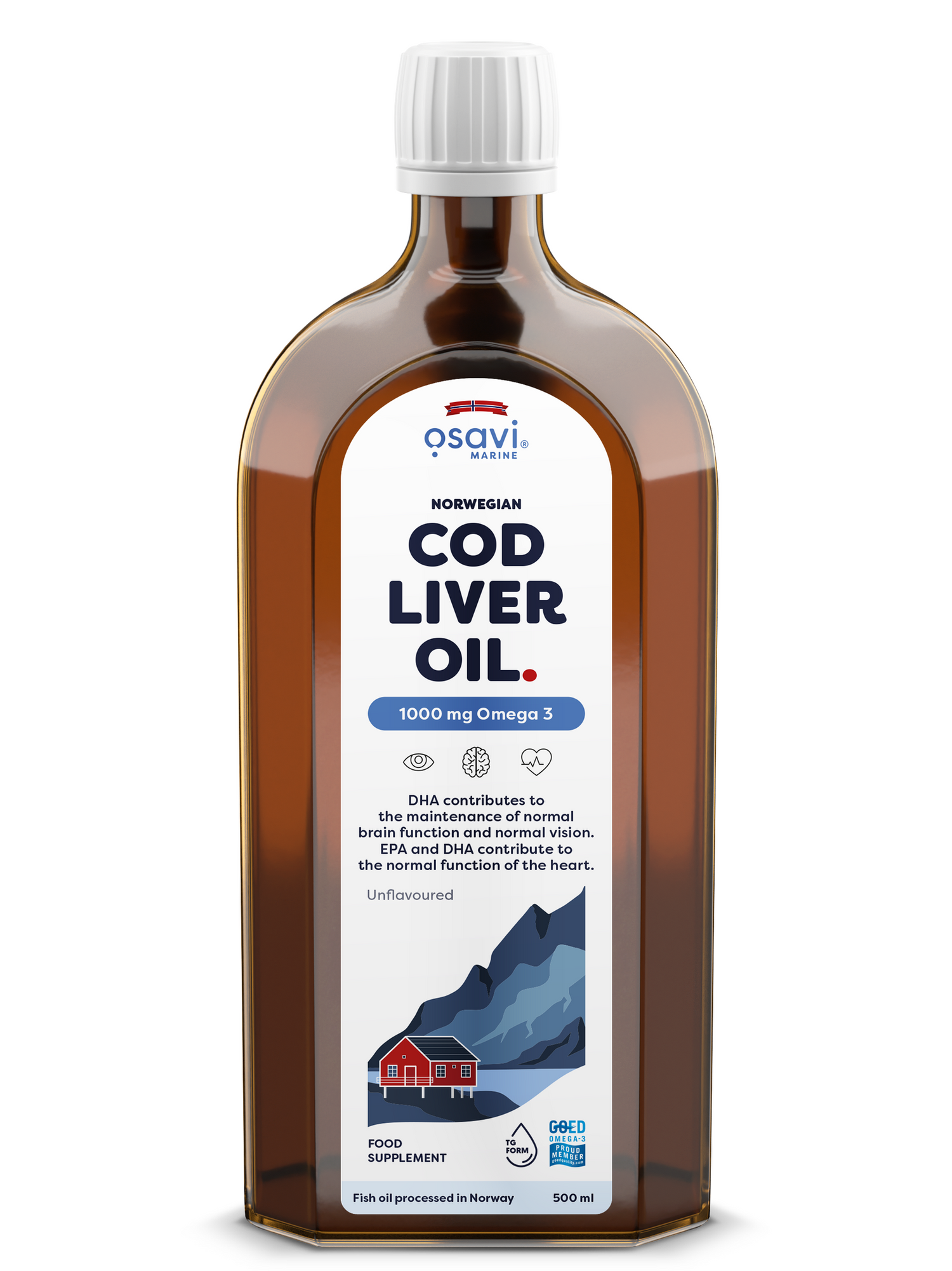 1-Norwegian Cod Liver Oil, 1000mg Omega 3 (Unflavoured) - 500 ml. 1