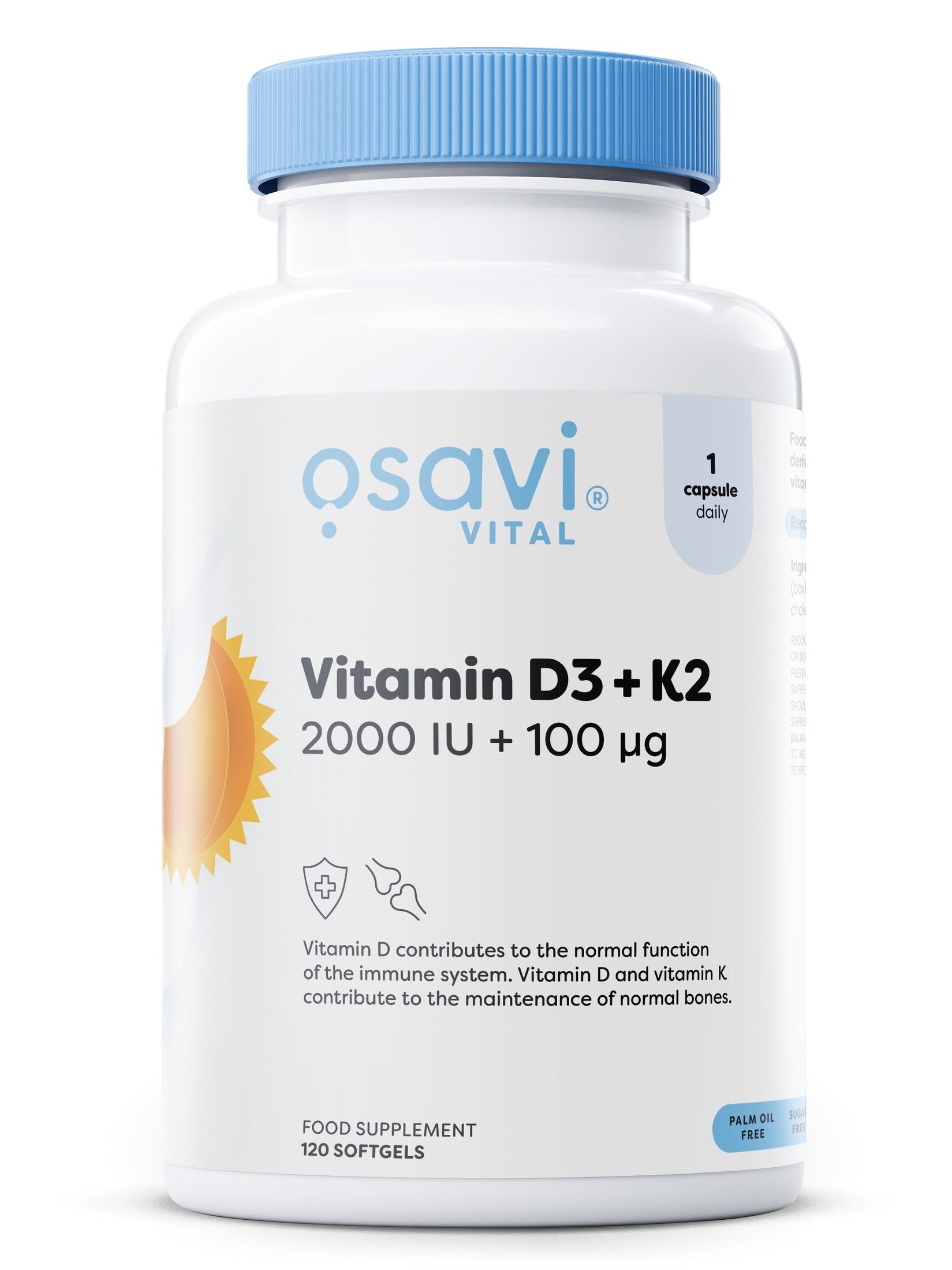 1-Vitamin D3 + K2, 2000IU + 100mcg - 120 softgels 1