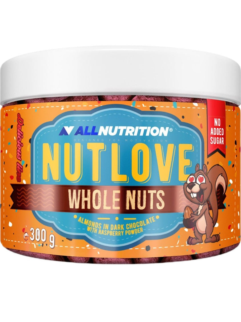 1-Nutlove Whole Nuts, Almonds in Dark Chocolate with Raspberry Powder - 300 grams 1
